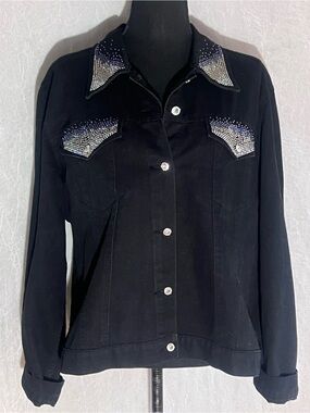 Christine Alexander Black denim jacket with silver & purple rhinestones